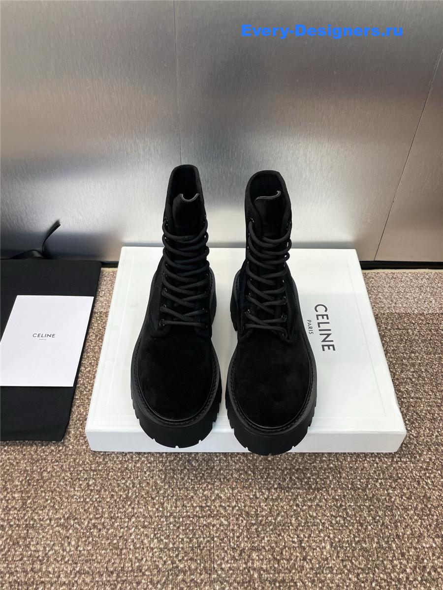 Ce1i*e bulky lace-up black canvas & calfskin boot