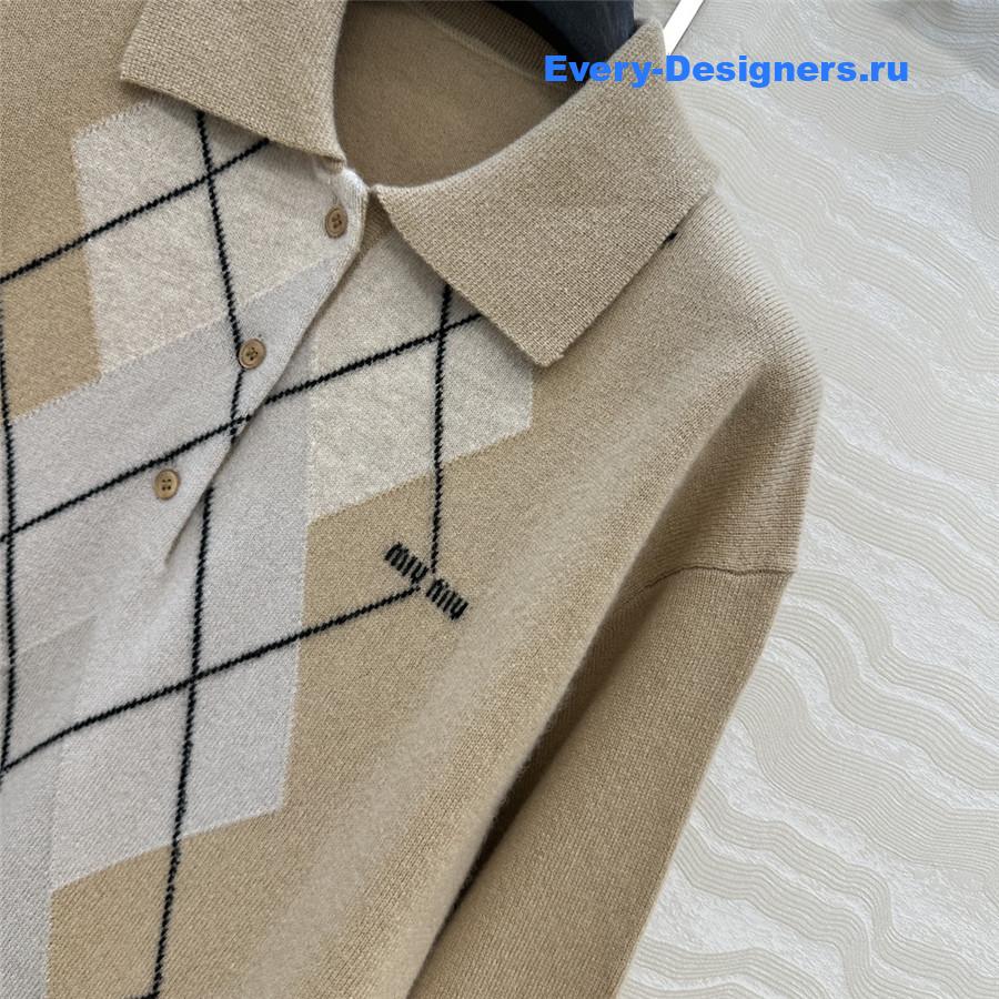Miu Miu Camel Brown Cashmere Polo Shirt