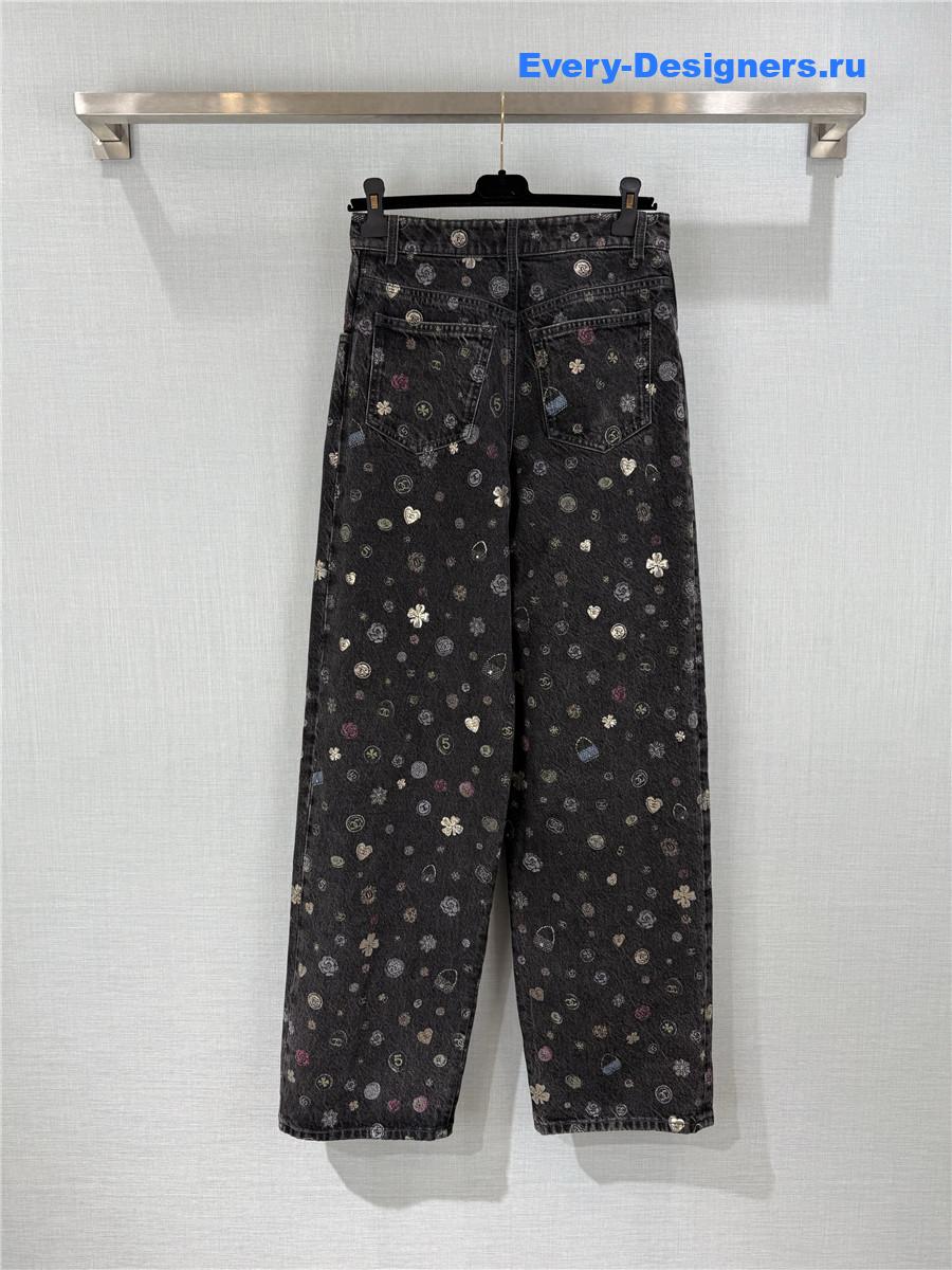 Ch**el dark gray laminated denim jeans