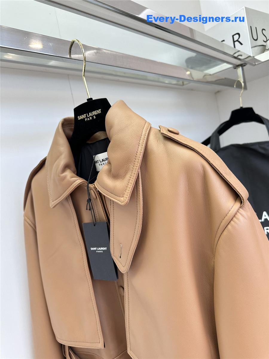 Sa1nt Lau*nt saharienne brown lambskin leather jacket