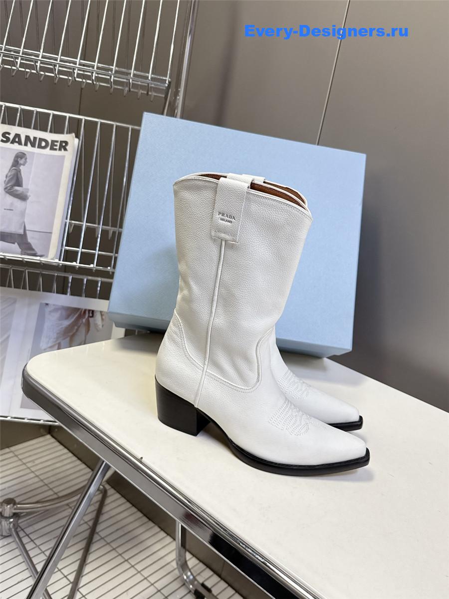 Pra*a white leather cowboy boots