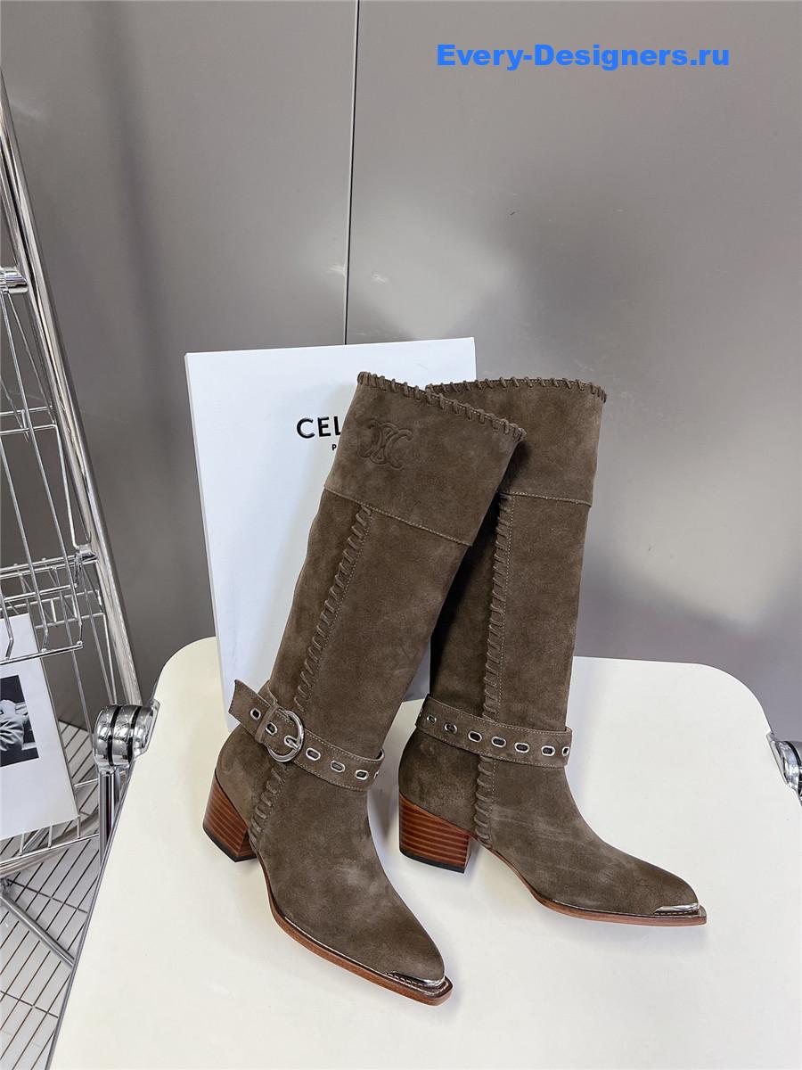 Ce1i*e pointed toe knee high green cowboy boots