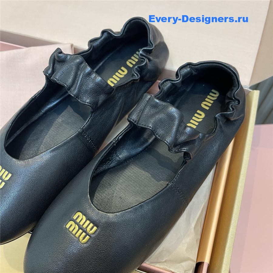 Miu Miu Black Leather Band Ballerina Flats