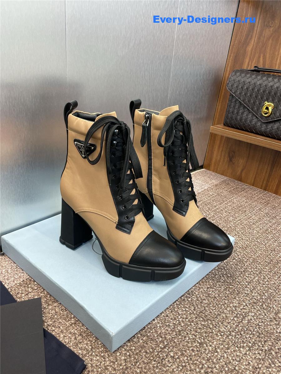 Pra*a beige nylon lace-up ankle boots