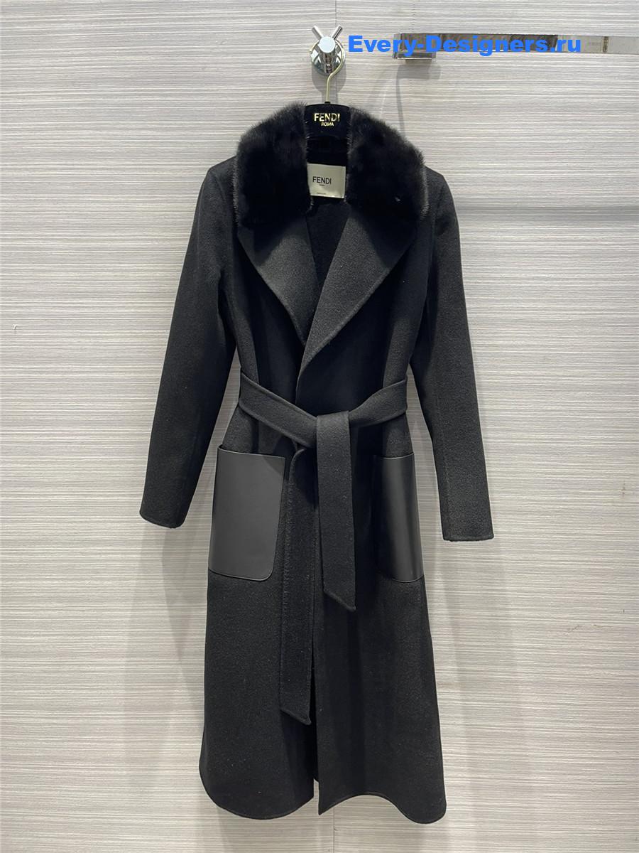 F**di fur-trim coat in black