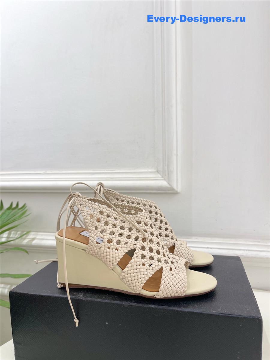 Alaia Milky White Hollow Woven Wedge Sandals