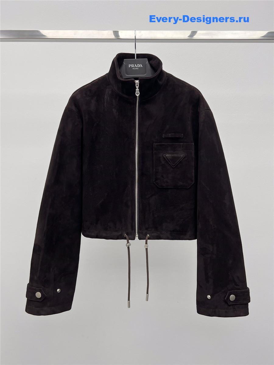 Pra*a sheepskin suede stand collar coat