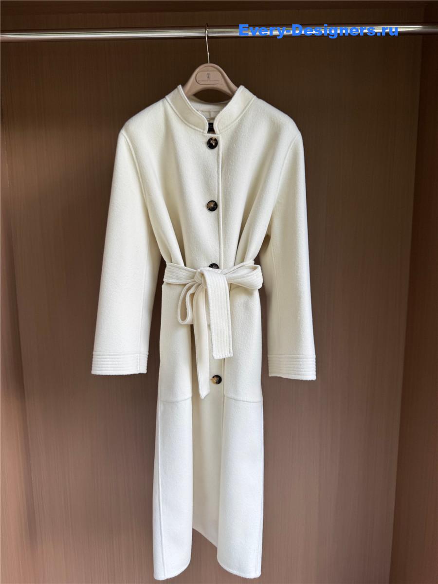 Max Mara V-neck Pocket Cashmere Beige Long Coat