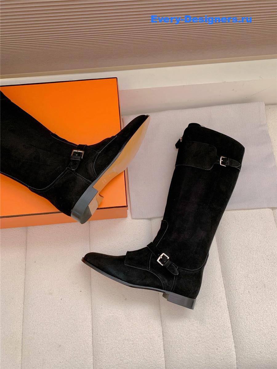 H**me5 black suede front zip riding boot