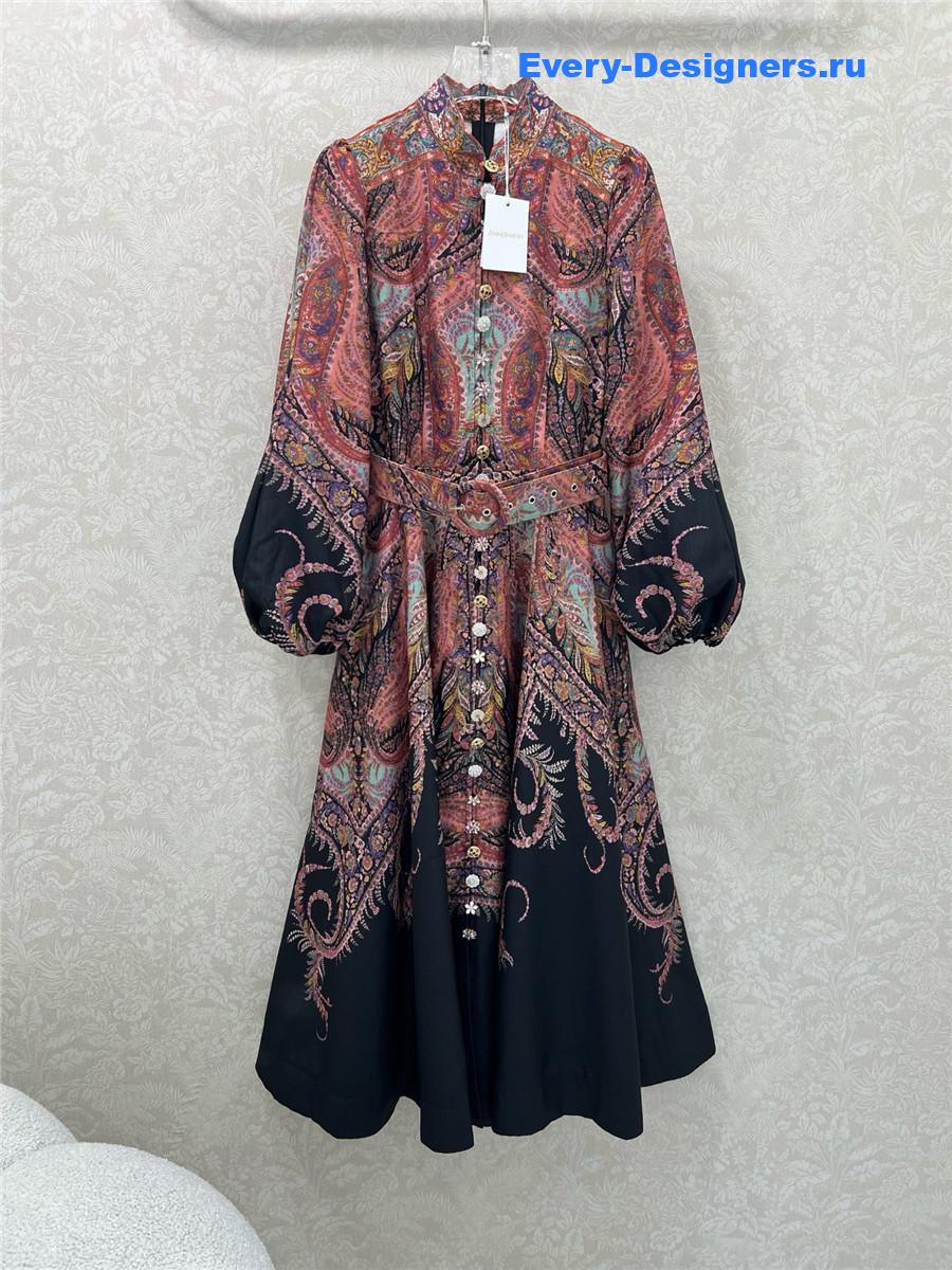 Zimm Printed linen and silk-blend organza midi dress