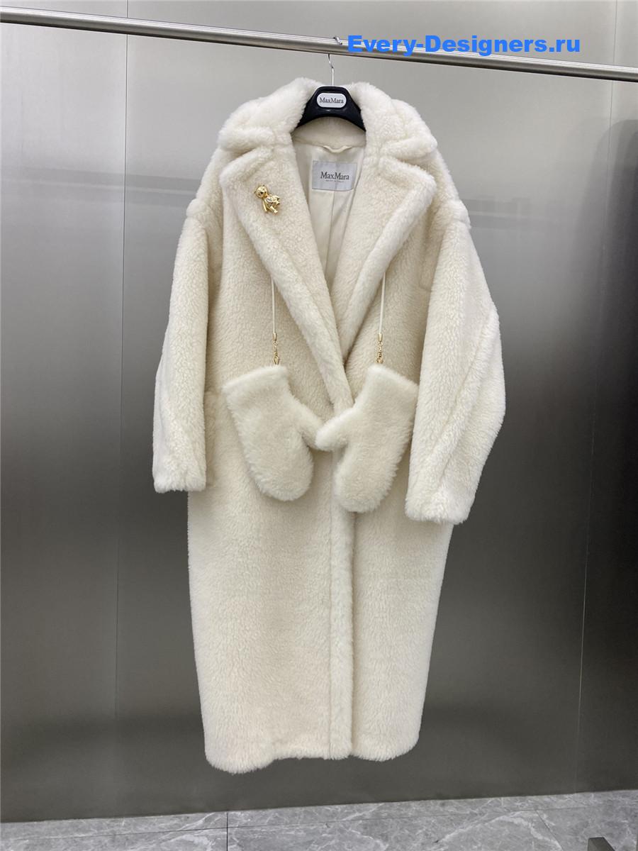 Max Mara White Alpaca Faux Fur Coat