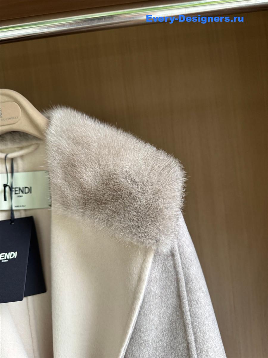 F**di mink collar grey cashmere coat