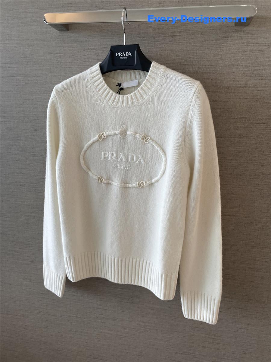 Pra*a white wool and cashmere crew-neck sweater
