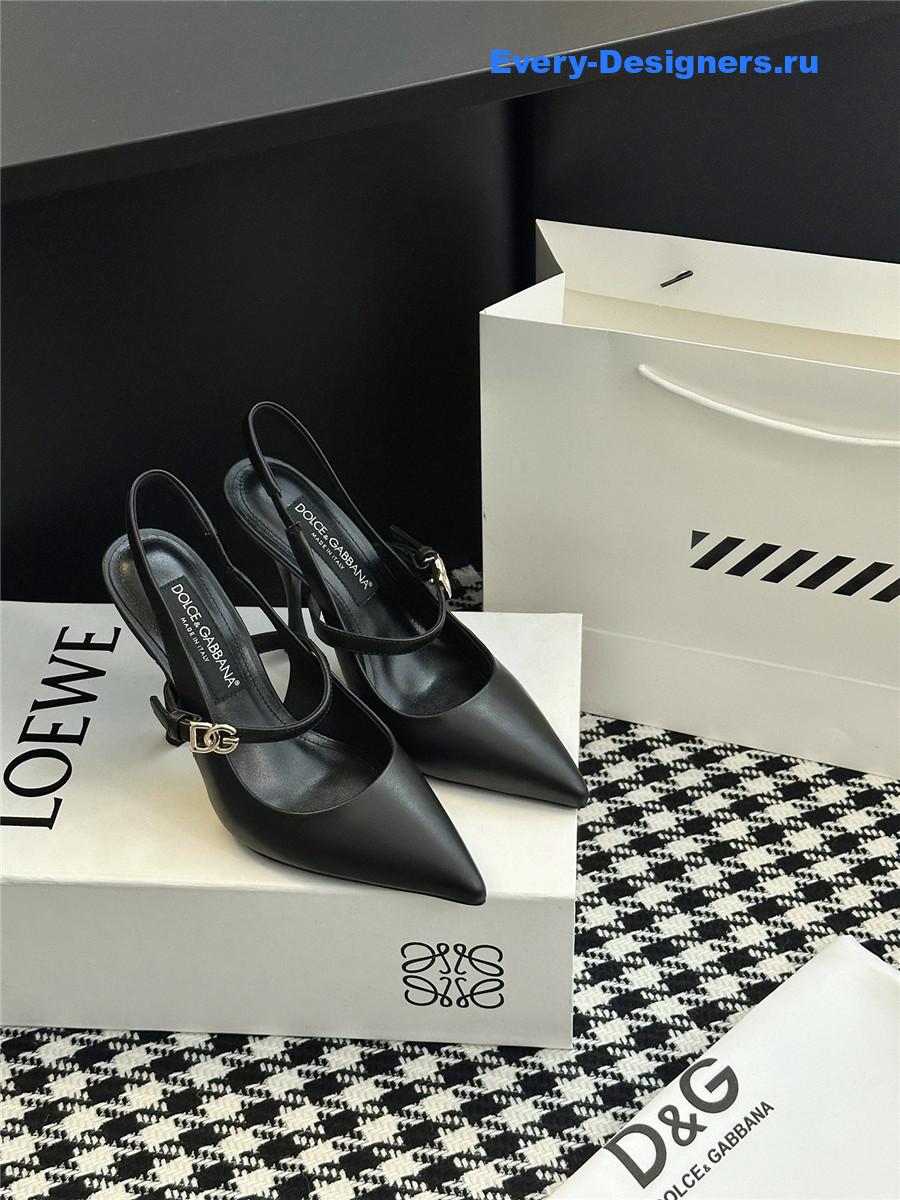 Dolce & Gabbana Embellished Black Leather Slingback Pumps