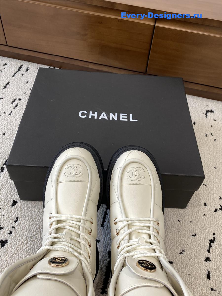 Ch**el white platform cowhide ankle boots