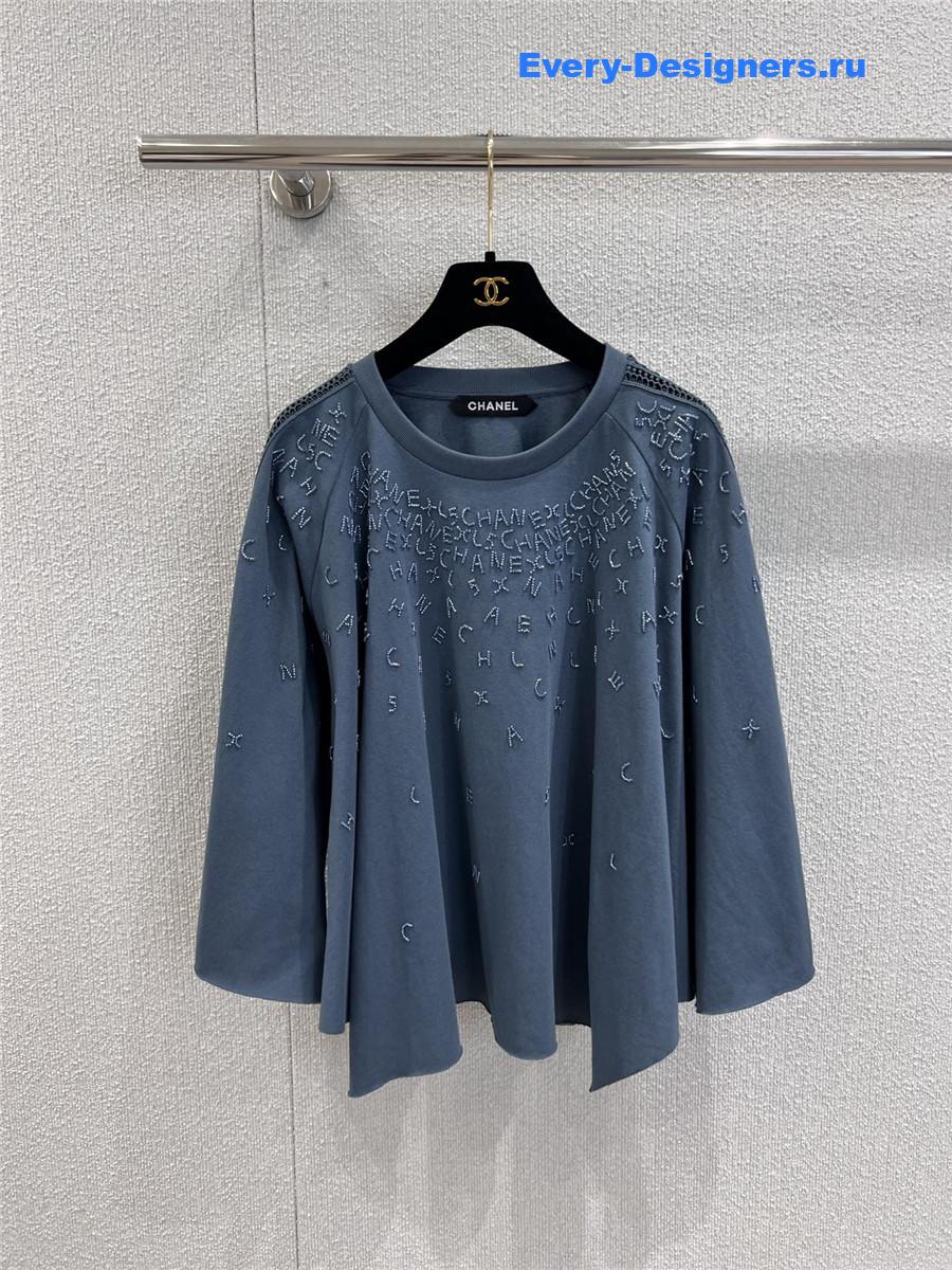 Ch**el logo beaded light blue cutout top