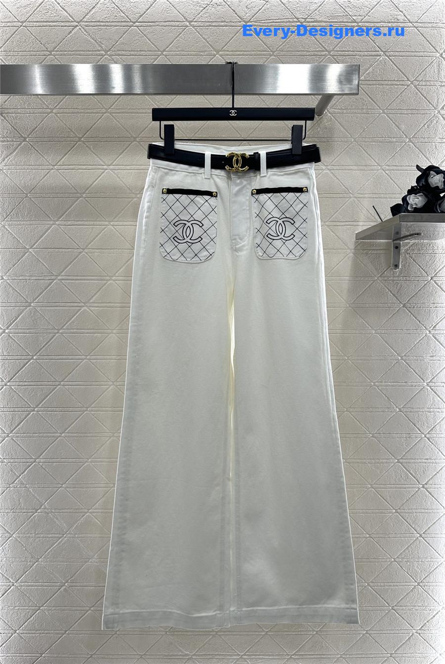 Ch**el white high-rise denim wide-leg jeans