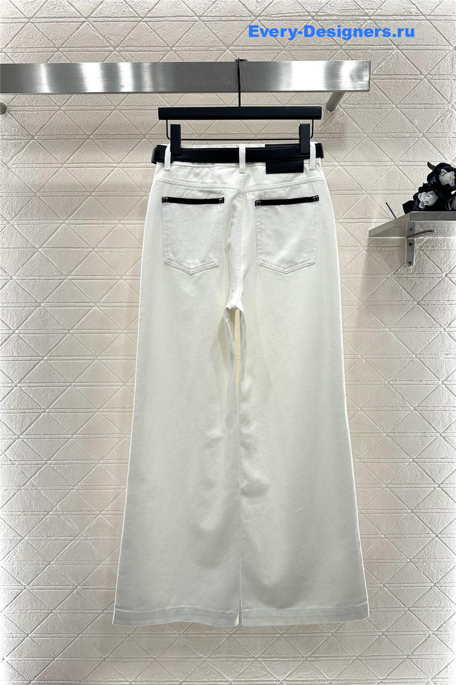 Ch**el white high-rise denim wide-leg jeans