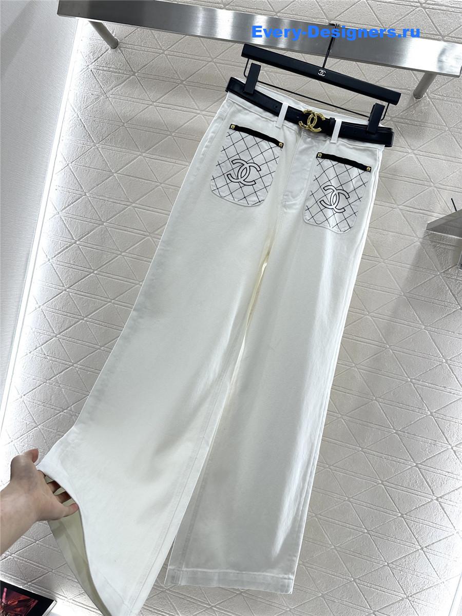 Ch**el white high-rise denim wide-leg jeans