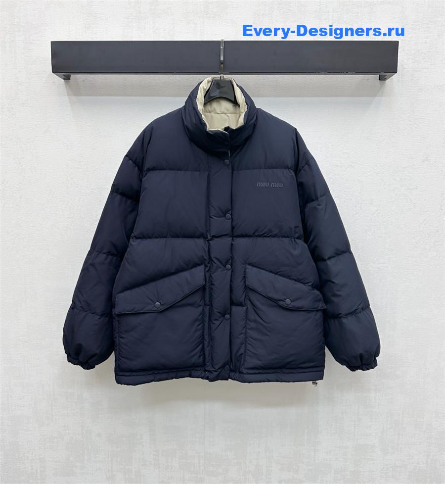 Miu Miu Blue Reversible Technical Pongé Down Jacket