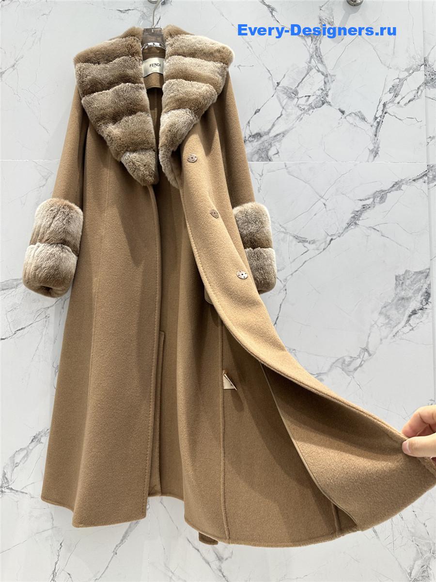 F**di real rex rabbit fur collar long trench coat