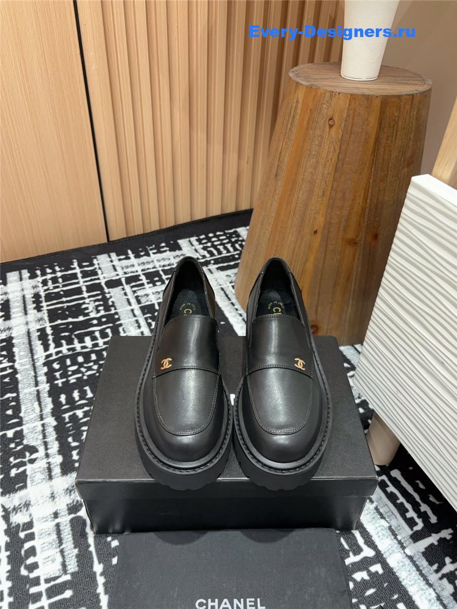 Ch**el black lace-up platform loafers