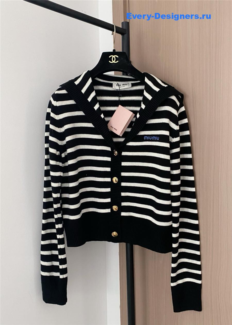 Miu Miu Women Black White Striped Shirt