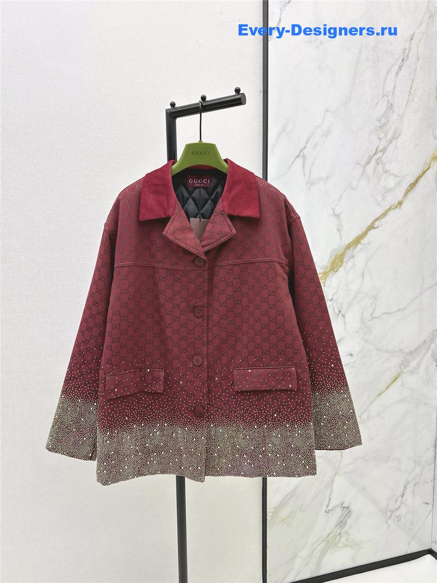 Gvc*1 burgundy embroidered gg canvas coat