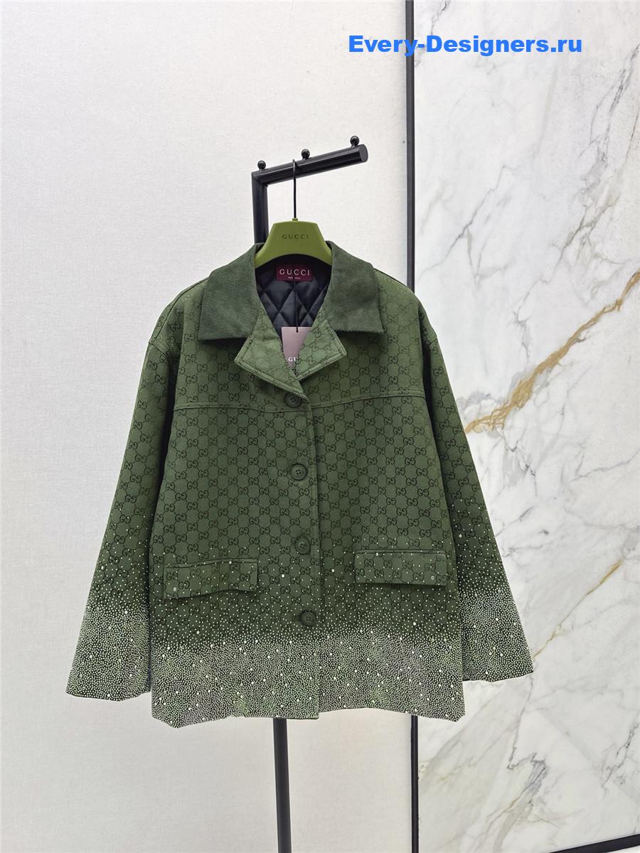 Gvc*1 green embroidered gg canvas coat