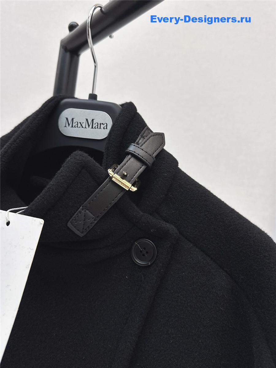 Max Mara Black Stand-up Collar Wool Cape Coat