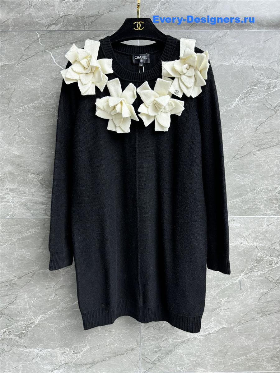 Ch**el white camellia flowers sweater dress