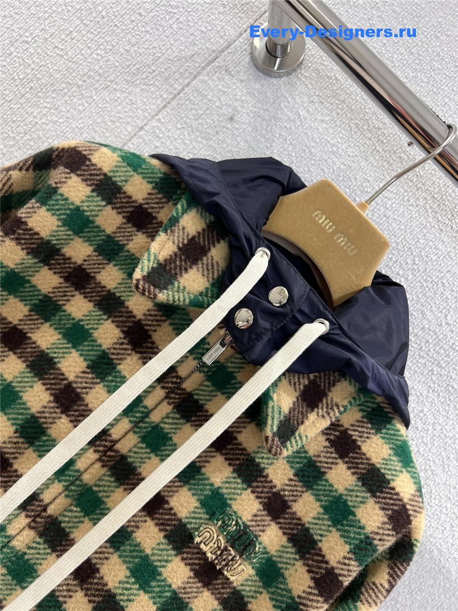 Miu Miu Green Gingham-check Hooded Jacket