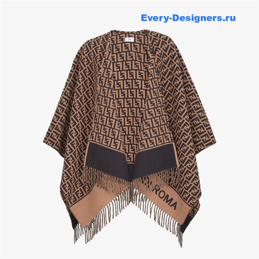 F**di brown wool cashmere poncho