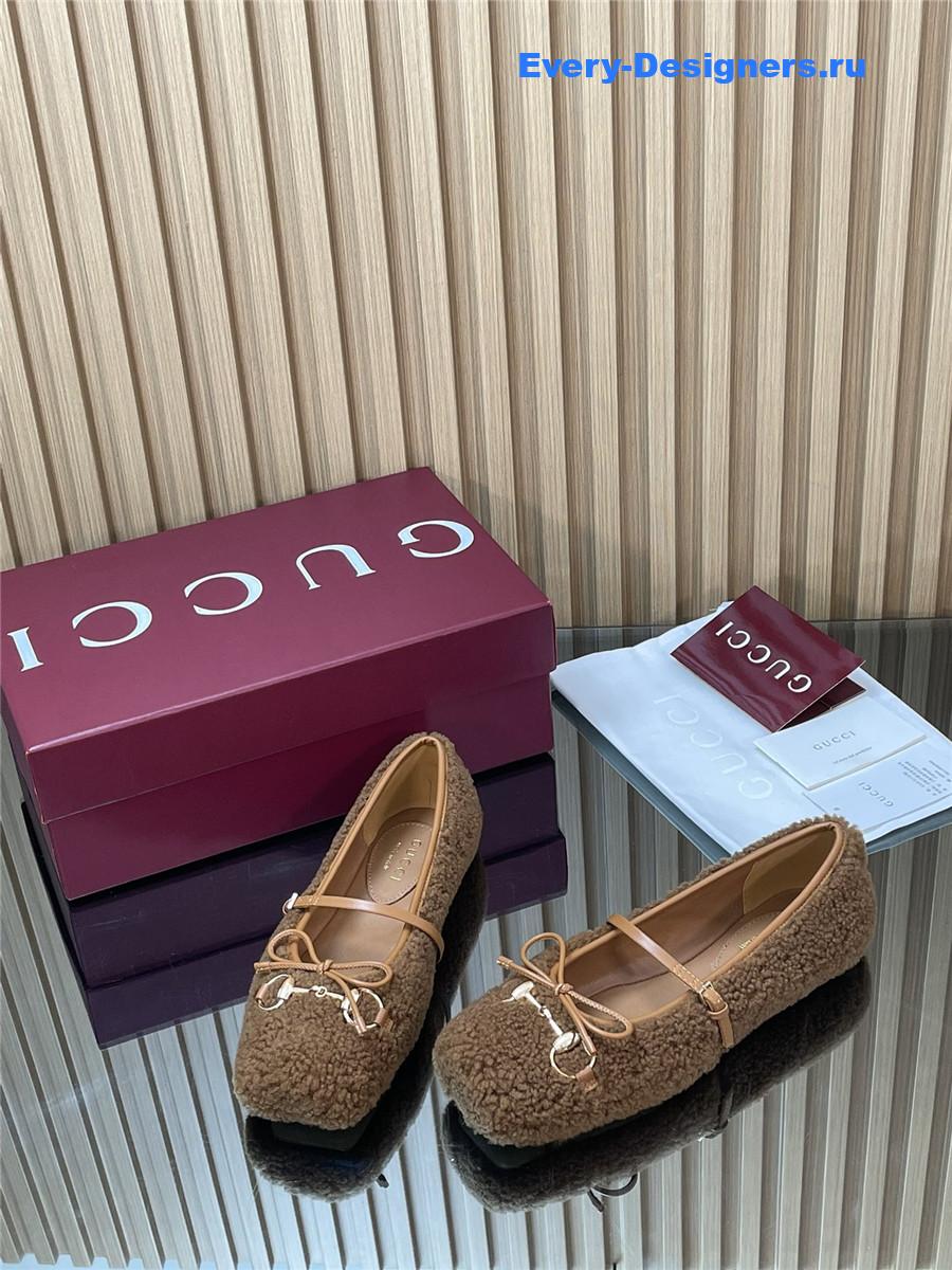 Gvc*1 horsebit brown leather-trimmed shearling flats