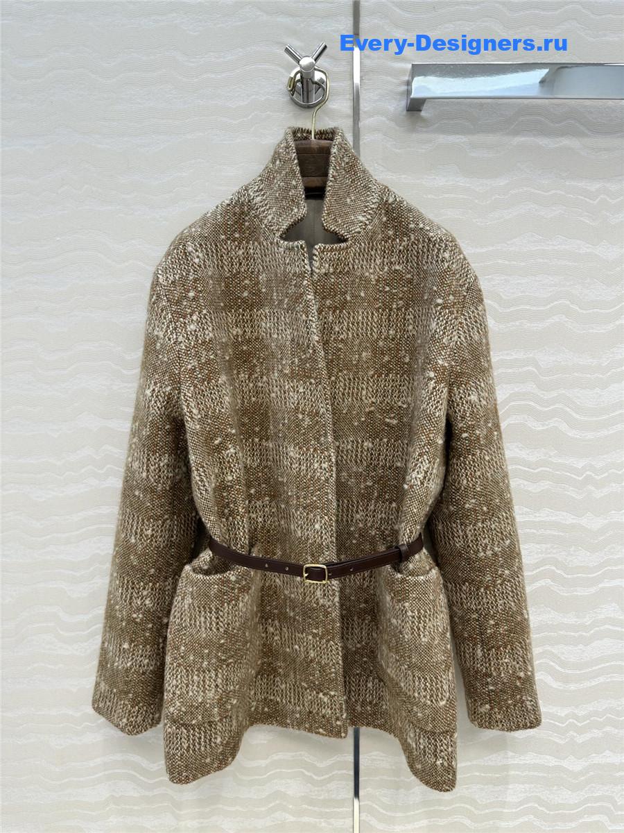 L0r0 P1ana brown wool tweed check coat