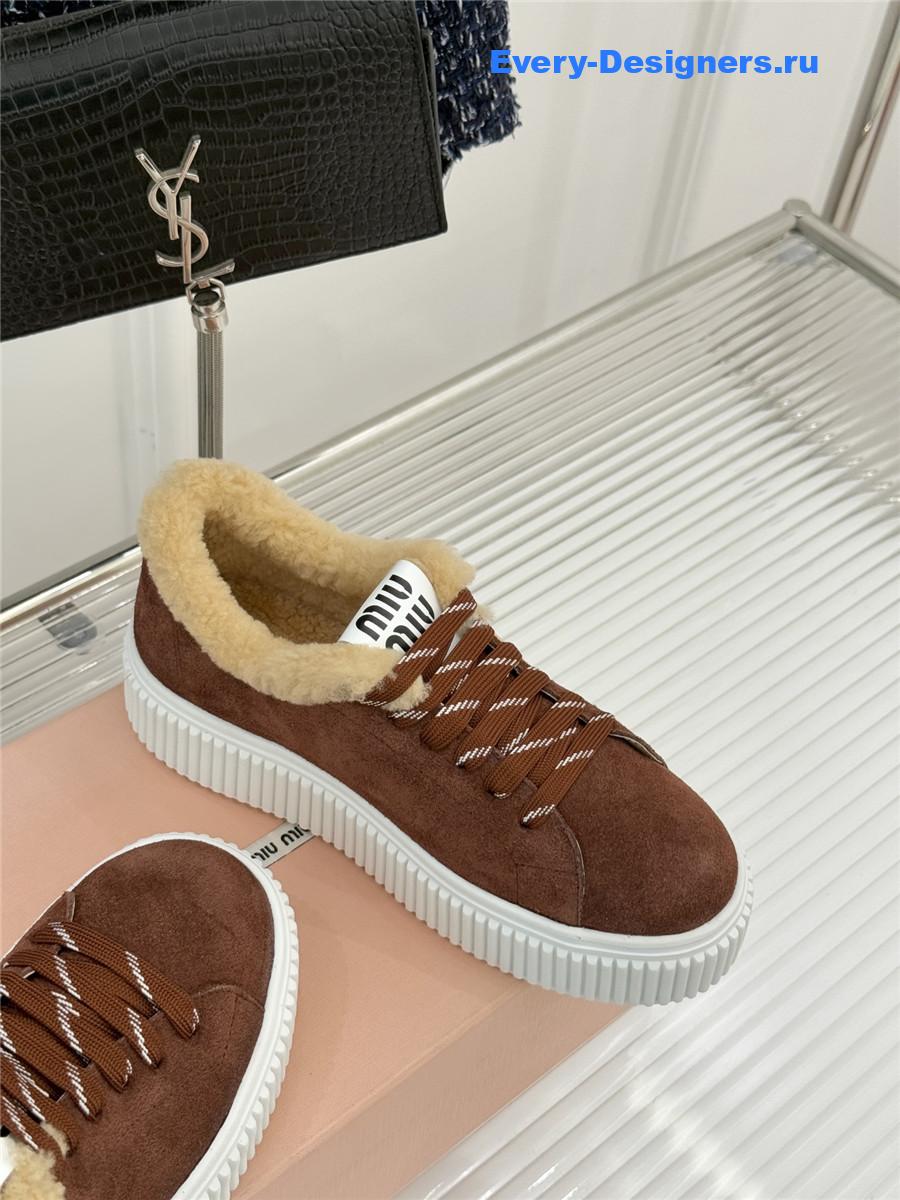 Miu Miu Brown Suede And Shearling Sneakers