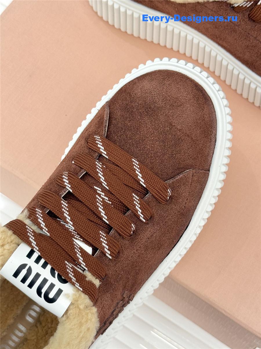 Miu Miu Brown Suede And Shearling Sneakers