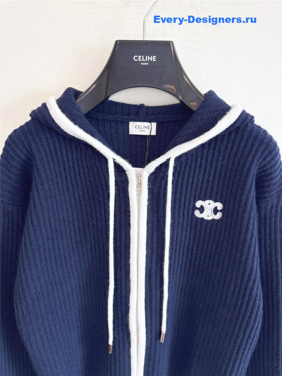 Ce1i*e navy blue triomphe logo knit hoodie