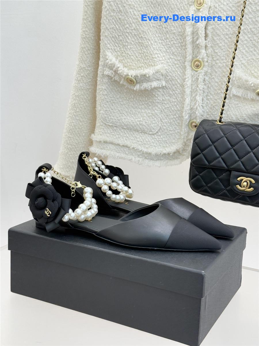 Ch**el pearl camellia pointed-toe flat sandals