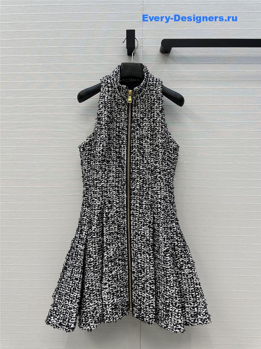 Balmain Sleeveless Flared Tweed Dress