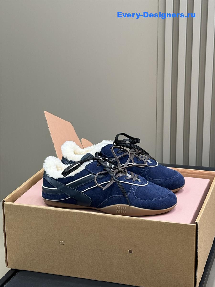 Miu Miu Blue Gymnasium Suede Shearling Sneakers