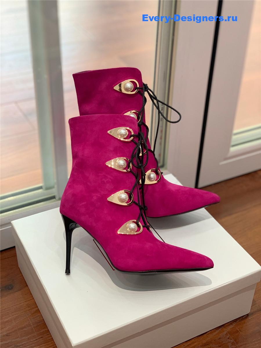Balmain Suede Pointed Toe High Heel Boots