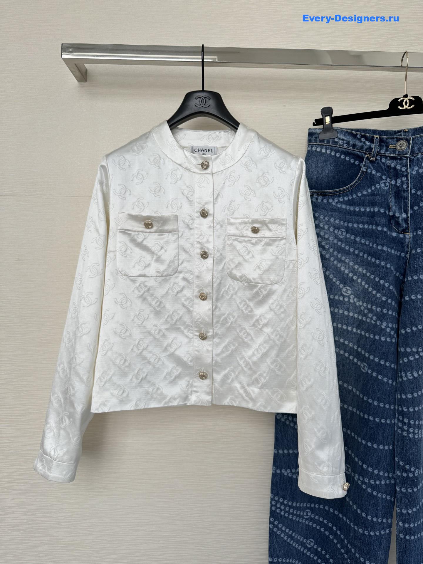 Ch**el white silk jacquard shirt