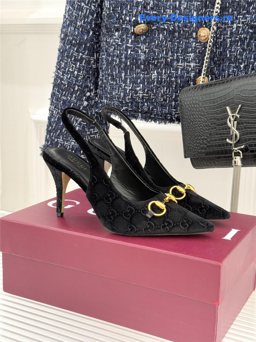Gvc*1 black velvet horsebit slingback pump
