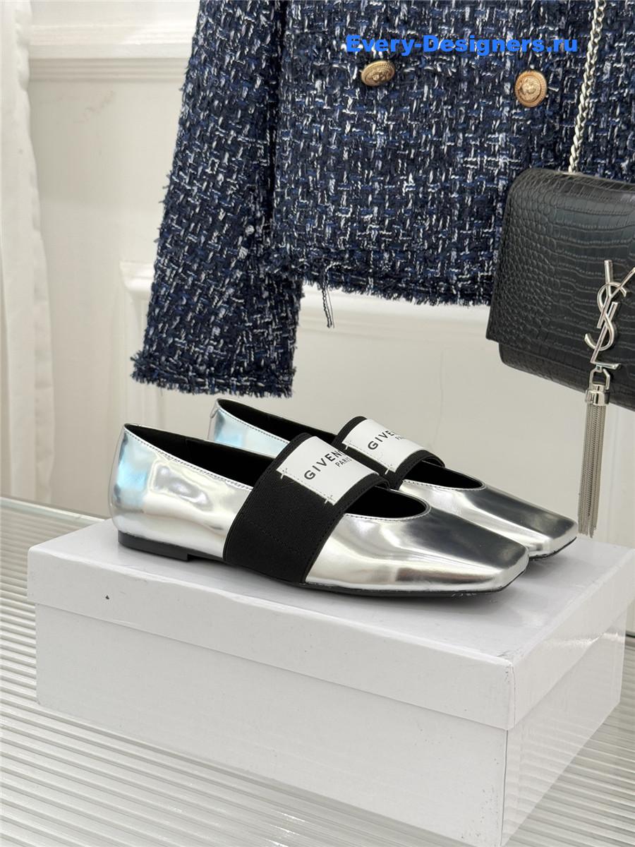 Givenchy Sliced Square Silver Leather Ballet Flats