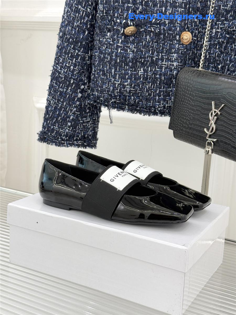 Givenchy Sliced Square Black Patent Leather Ballet Flats