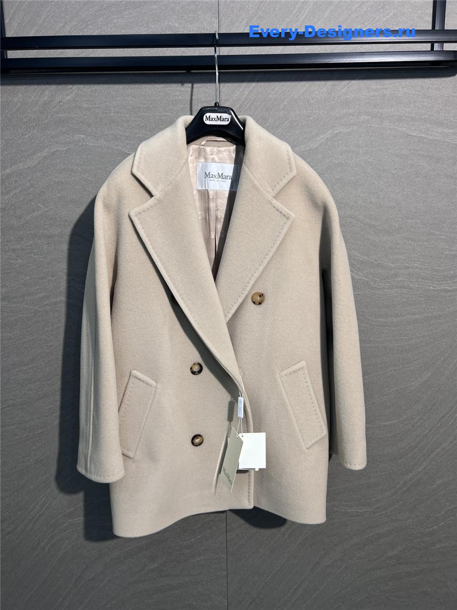 Max Mara Beige Rebus Wool Double-Breasted Short Coat