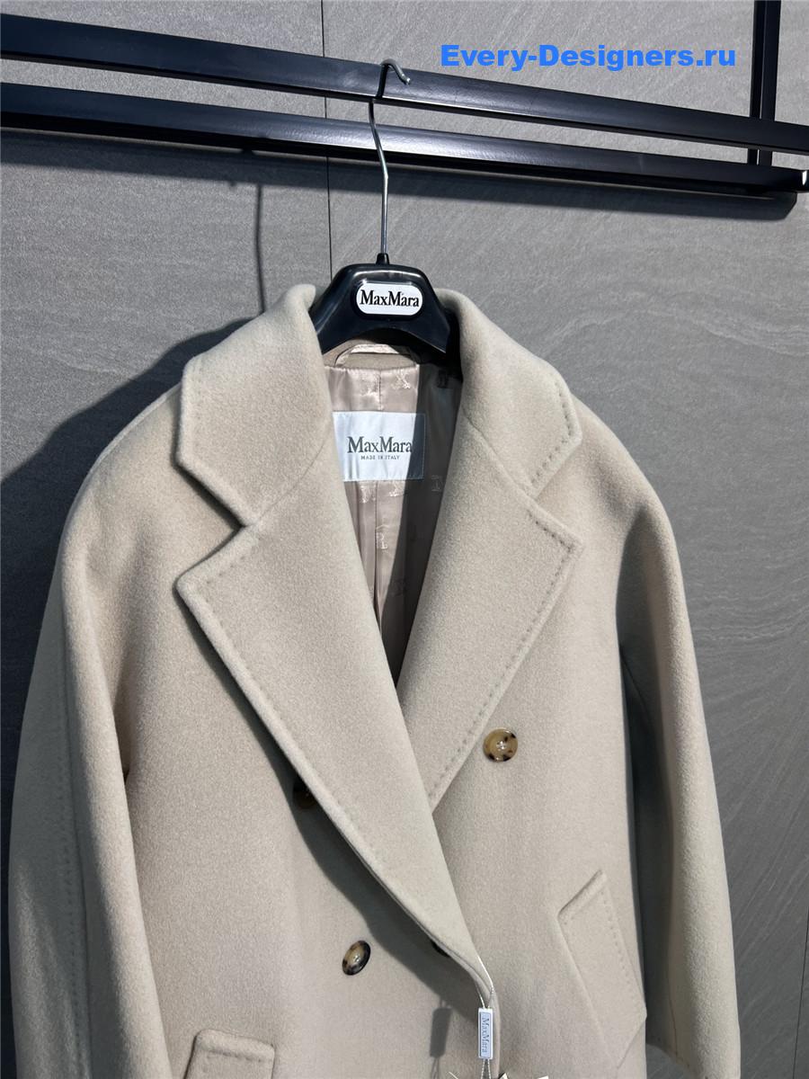Max Mara Beige Rebus Wool Double-Breasted Short Coat