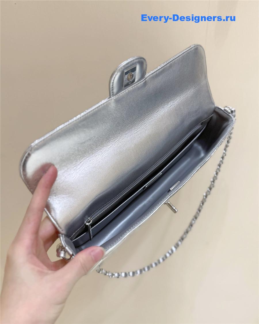 Ch**el silver top handle large flap bag