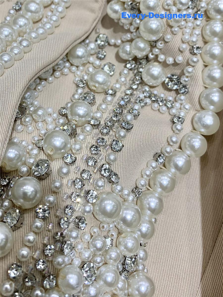 Balmain Beige Beaded Blazer